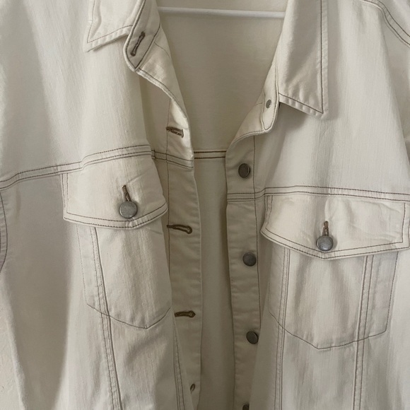 New Eileen Fisher Undyed Organic Cotton Stretch Classic Collar Jean Jacket Sz L - Picture 5 of 11